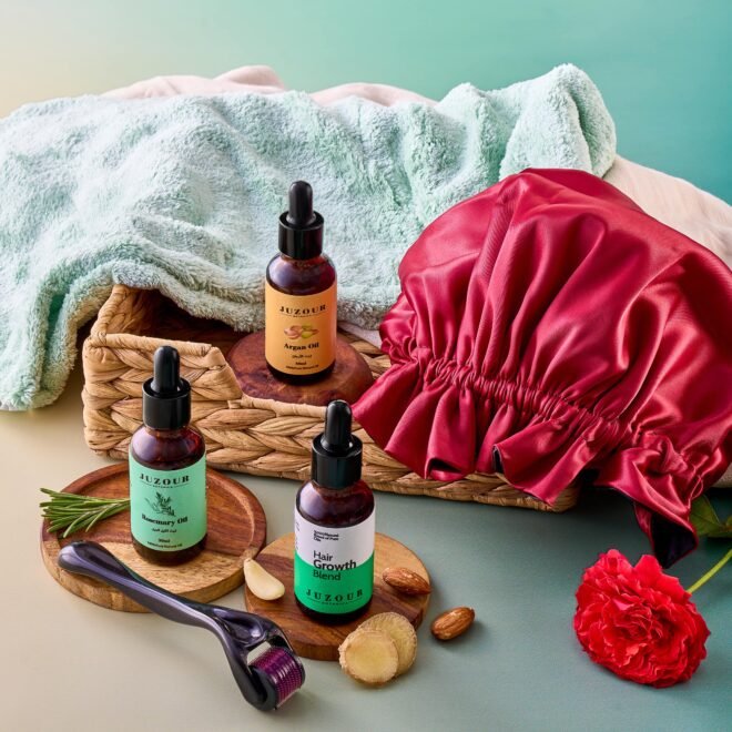 Hair growth & Rosemary & Argan & Derma Roller & microfiber towel & Satin bonnet